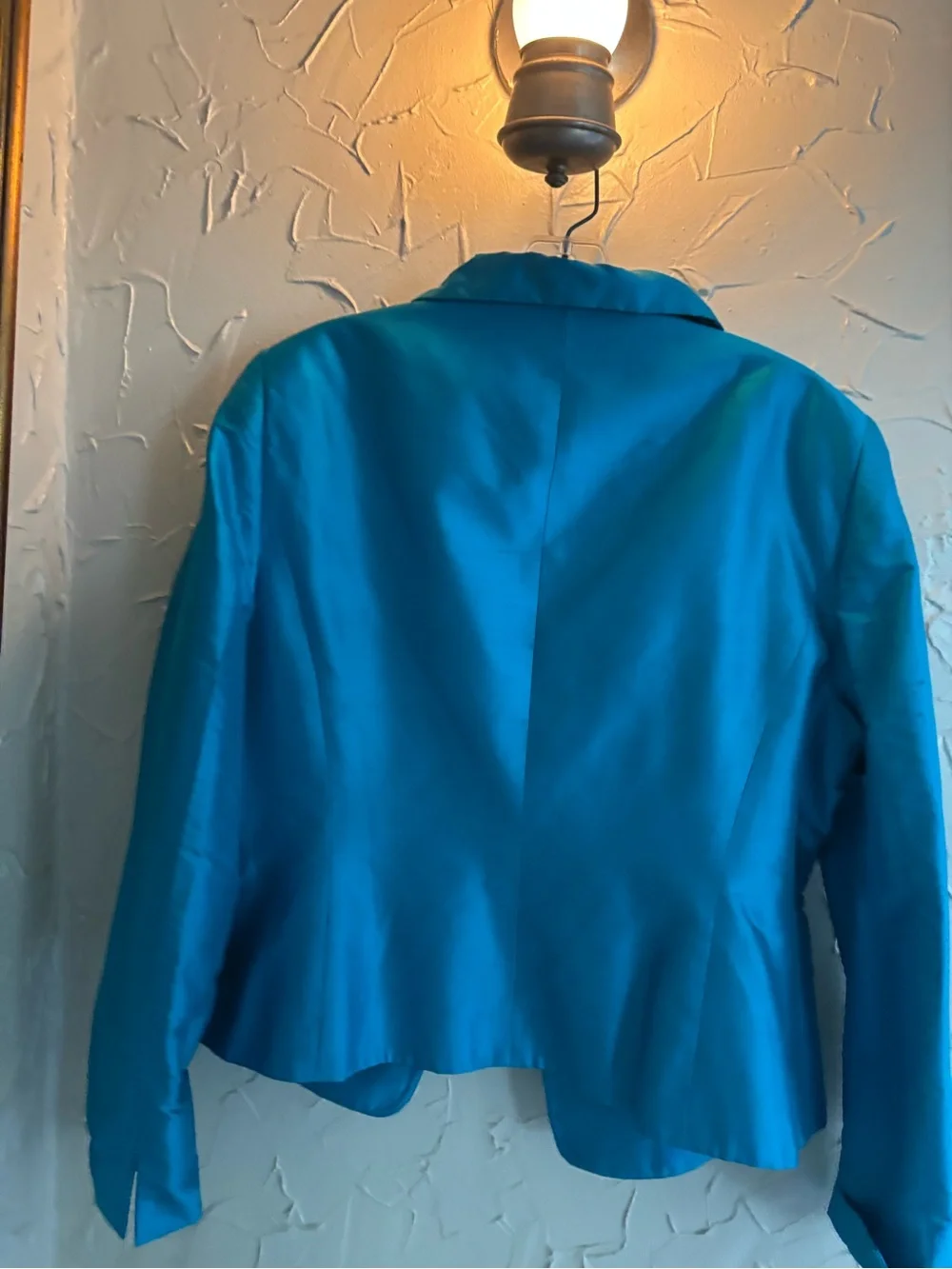 Nina Leonard Teal Ruffle-Collar Blazer
